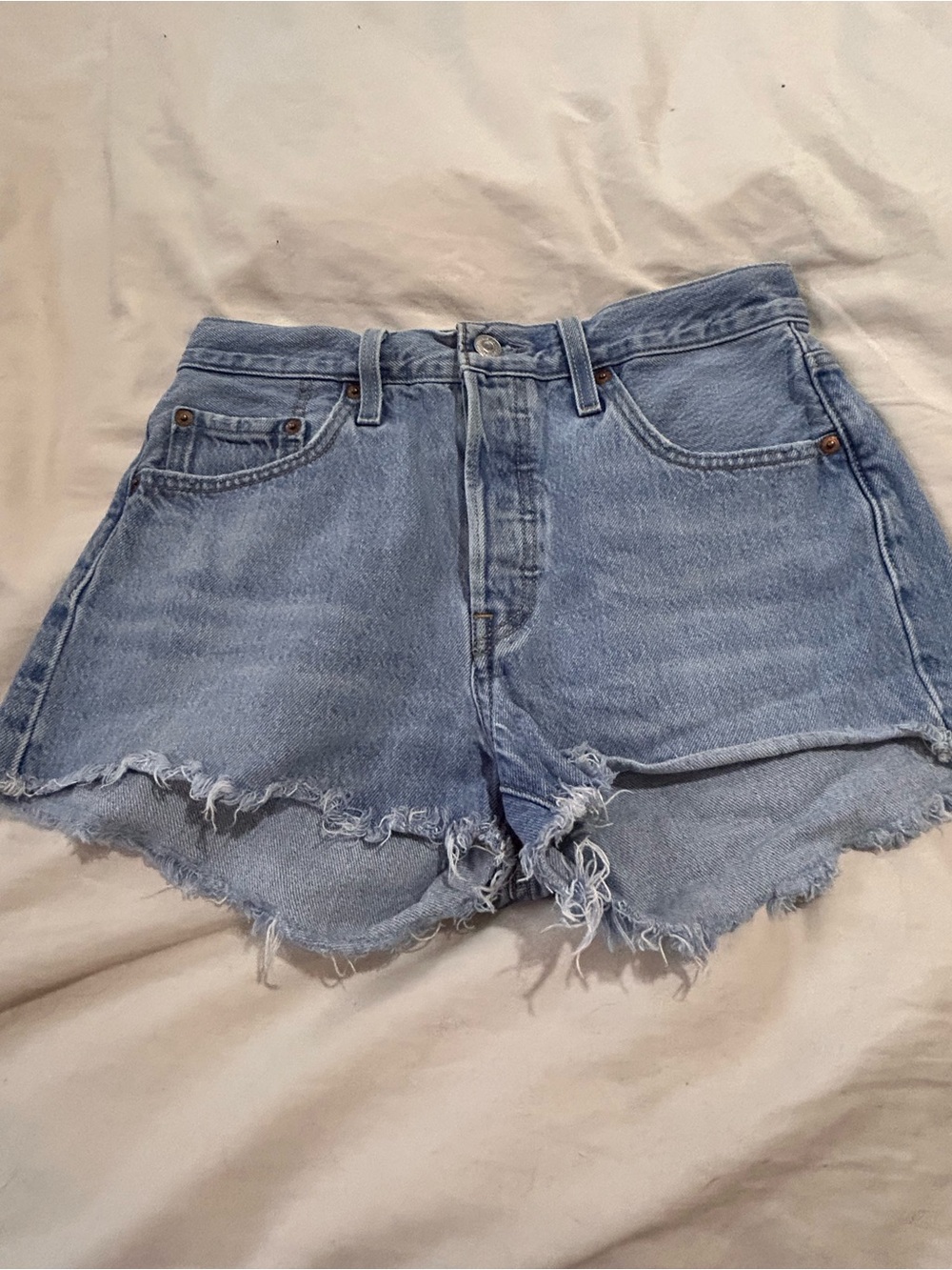 Levi's Light Blue Frayed Hem Denim Shorts-Waist 27-EC